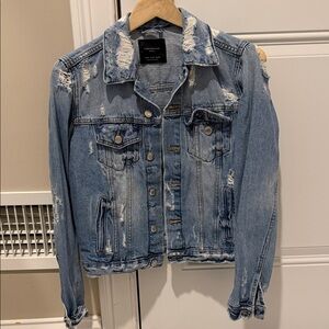 Zara Light Blue Distressed Denim Jacket